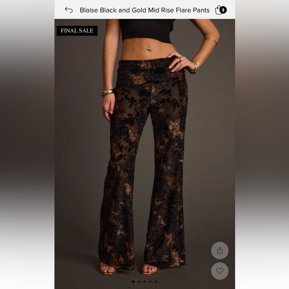 12th Tribe Black and Gold Flare Pants semi sheer
